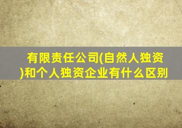 有限责任公司(自然人独资)和个人独资企业有什么区别
